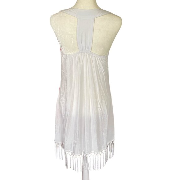 Solitaire Swim women's small pink and white racerback fringed swimsuit cover-up - Picture 6 of 12